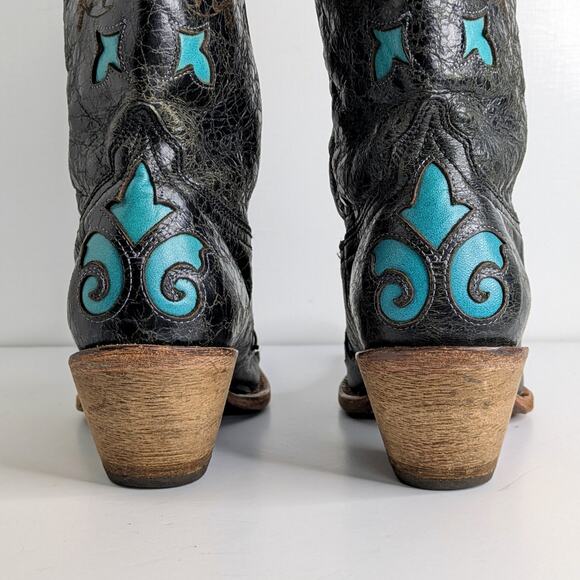 Corral C2117 Black Turquoise Distressed Western Snip Toe Cowgirl Boots Women 8 M - Picture 7 of 16